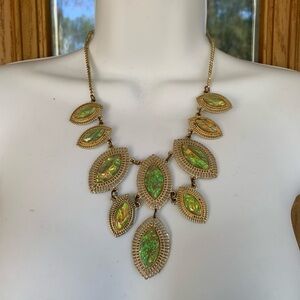 💚3/$25 Elegant Imitation Gold and Green Statement Necklace pierced earrings